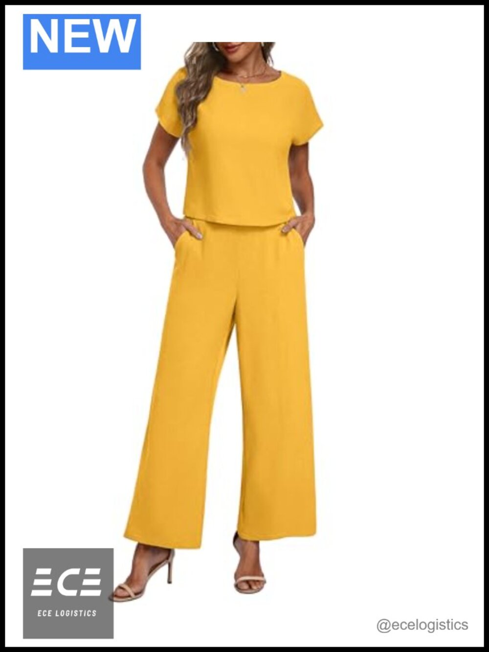 Women 2 Piece Lounge Set Cap Sleeve Crop Top Wide Leg Pants Pockets
